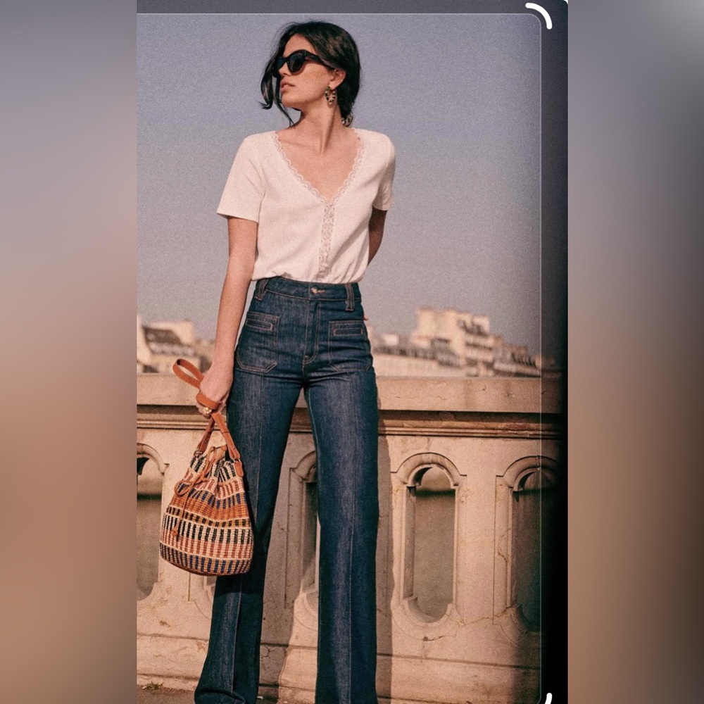 Sezane Madeleine T-shirt Ecru - Size M